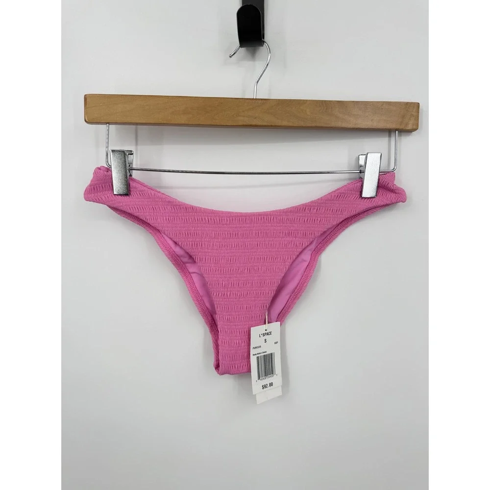 L*Space Rocky Bottom Classic Bikini Bottom Womens Small Pink Smocked PURCC25‎